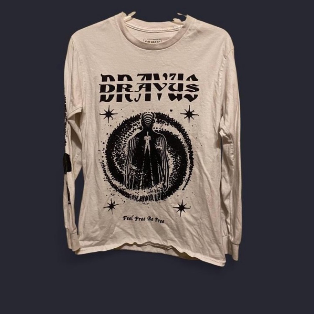 Dravus White Graphic Long-Sleeve Tee - Black Print